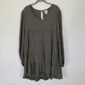 Blue Rain Olive/Grey Long Sleeve Dress S